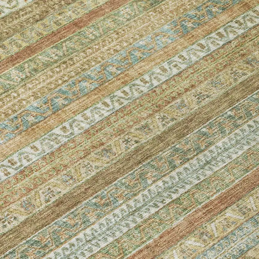 Wheat And Gold Striped Washable Indoor Outdoor Area Rug Photo 6