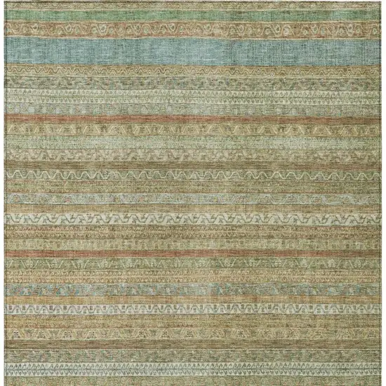 Wheat And Gold Striped Washable Indoor Outdoor Area Rug Photo 4