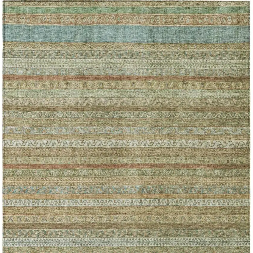 Wheat And Gold Striped Washable Indoor Outdoor Area Rug Photo 4