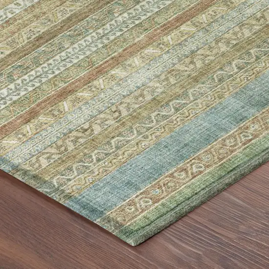 Wheat And Gold Striped Washable Indoor Outdoor Area Rug Photo 5
