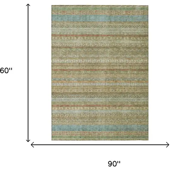 Wheat And Gold Striped Washable Indoor Outdoor Area Rug Photo 7