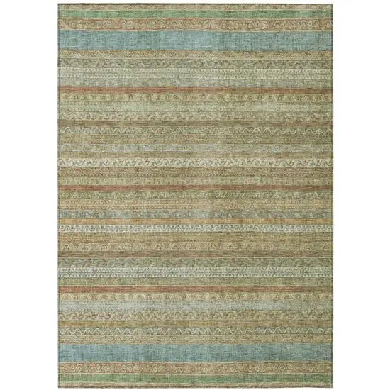 Wheat And Gold Striped Washable Indoor Outdoor Area Rug Photo 2