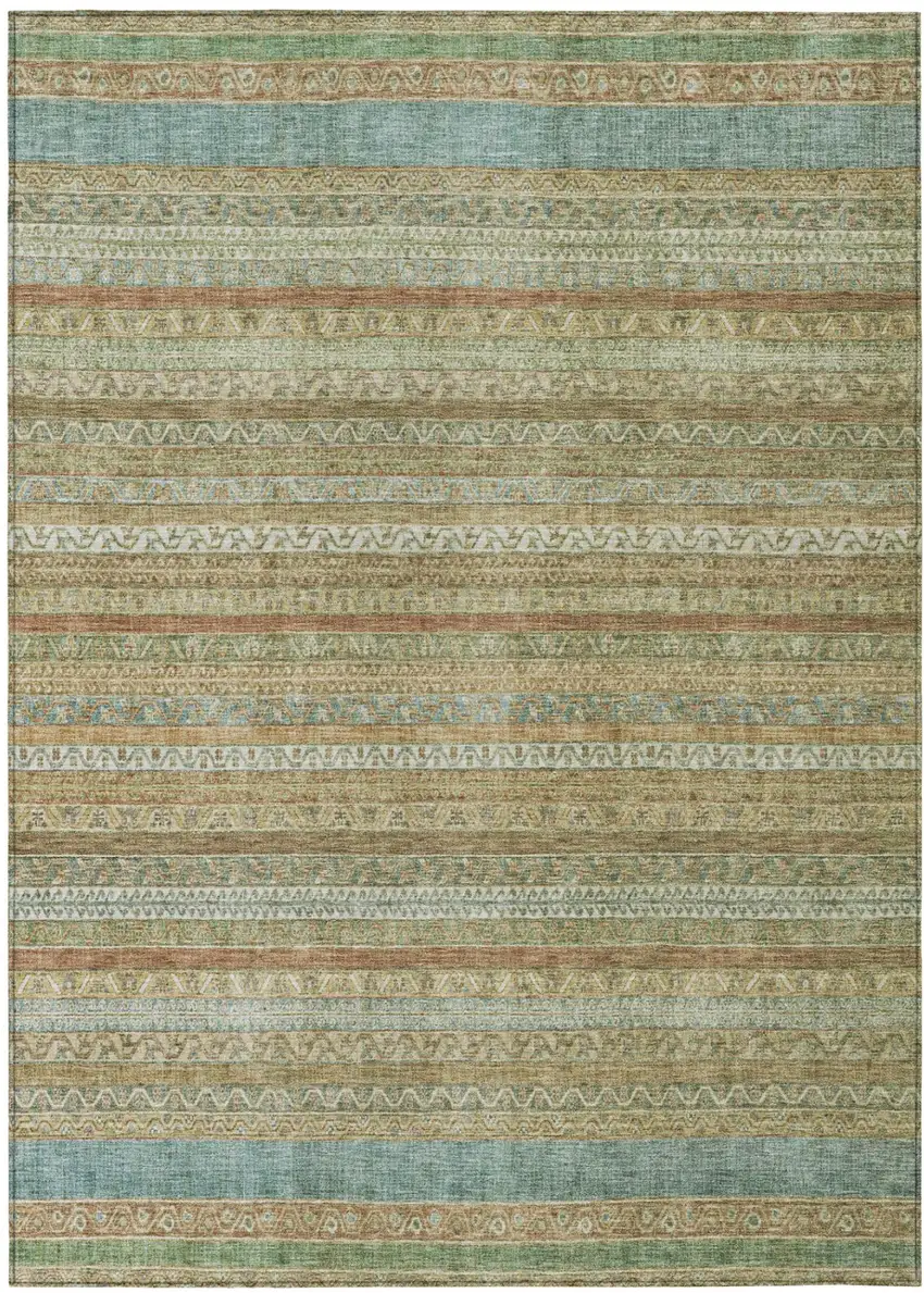 Wheat And Gold Striped Washable Indoor Outdoor Area Rug Photo 2