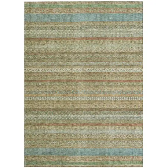Wheat And Gold Striped Washable Indoor Outdoor Area Rug Photo 4