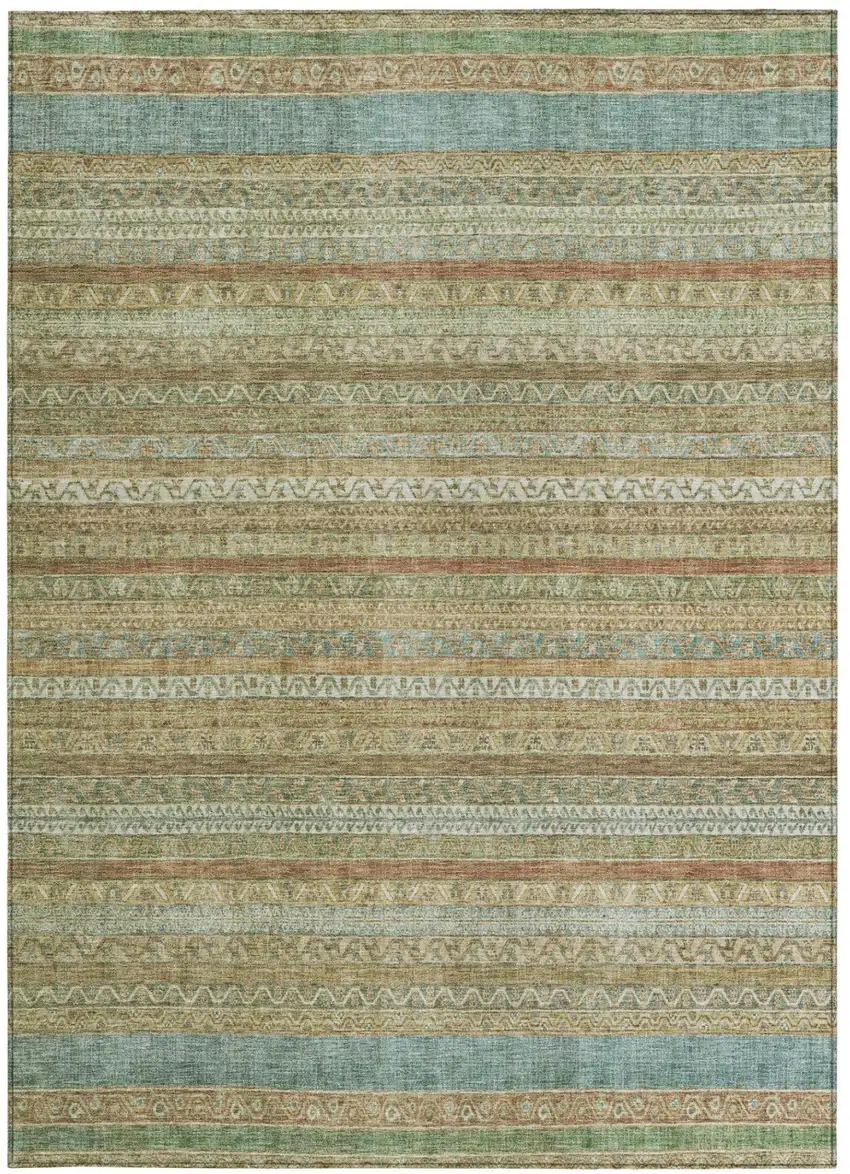 Wheat And Gold Striped Washable Indoor Outdoor Area Rug Photo 4