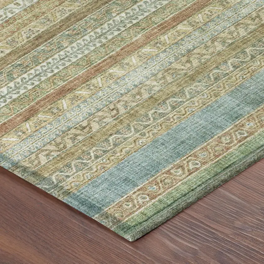 Wheat And Gold Striped Washable Indoor Outdoor Area Rug Photo 5