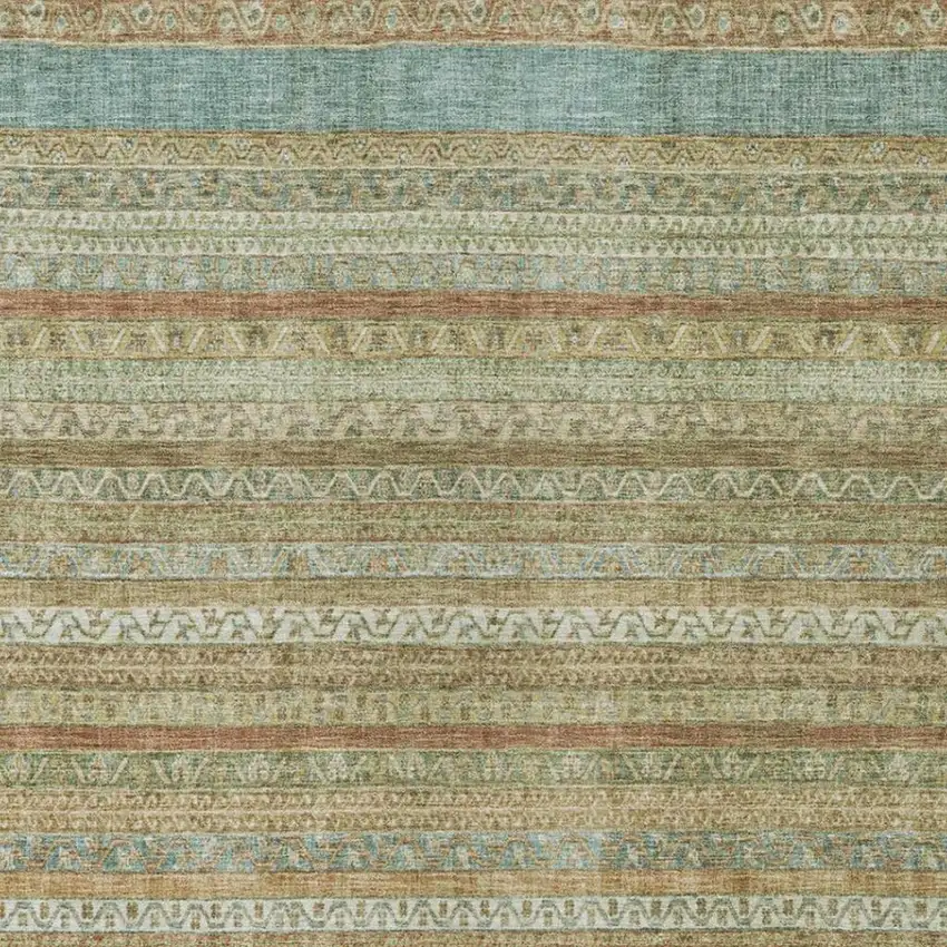 Wheat And Gold Striped Washable Indoor Outdoor Area Rug Photo 3