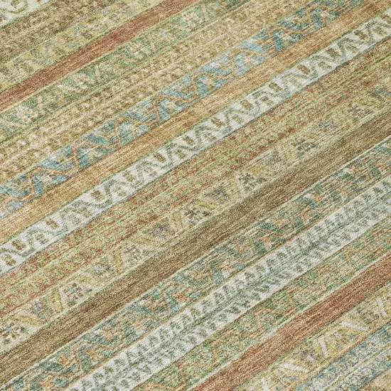 Wheat And Gold Striped Washable Indoor Outdoor Area Rug Photo 6