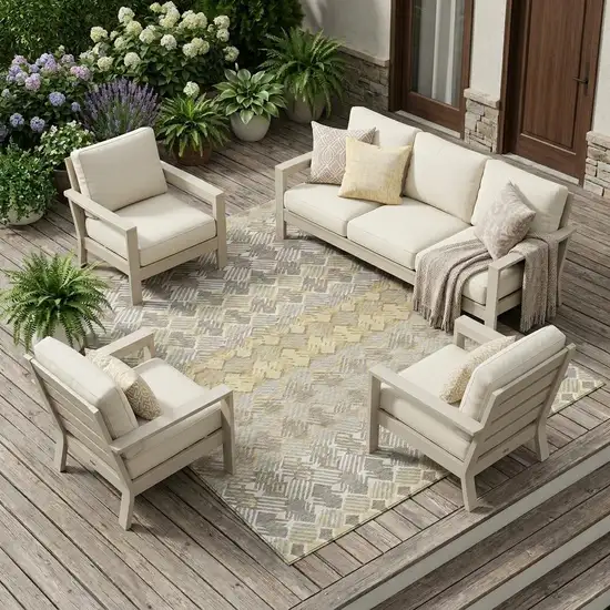 Wheat And Gold Striped Washable Indoor Outdoor Area Rug Photo 1