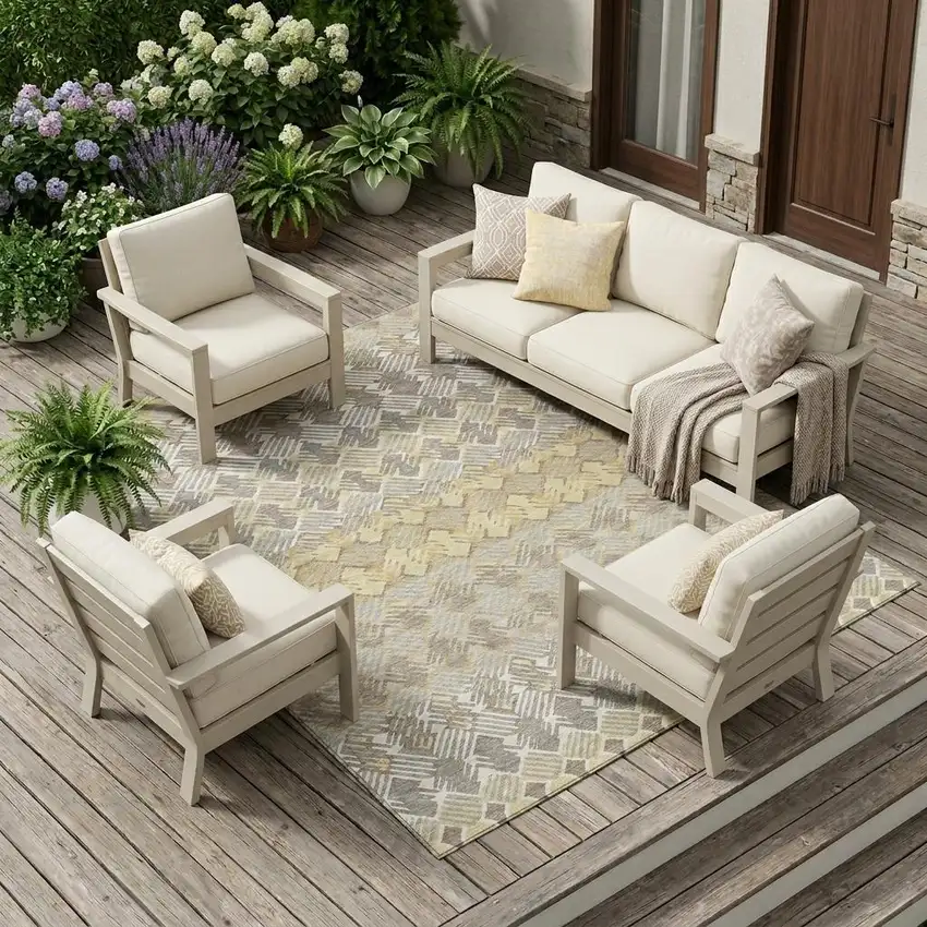 Wheat And Gold Striped Washable Indoor Outdoor Area Rug Photo 1