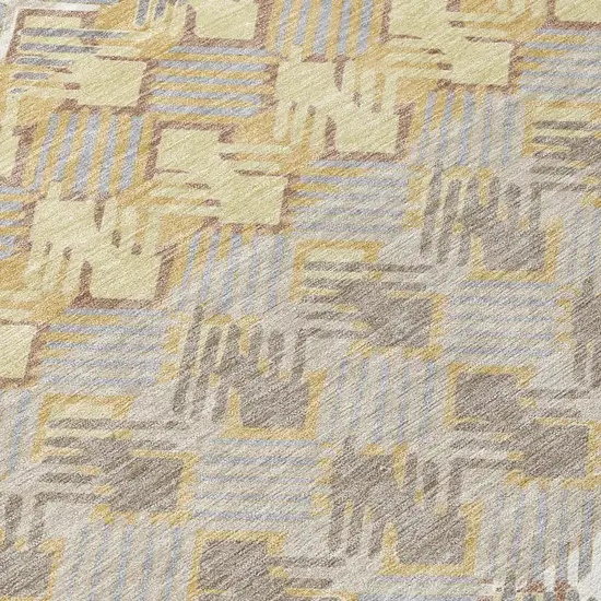 Wheat And Gold Striped Washable Indoor Outdoor Area Rug Photo 4