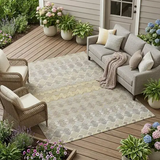 Wheat And Gold Striped Washable Indoor Outdoor Area Rug Photo 1