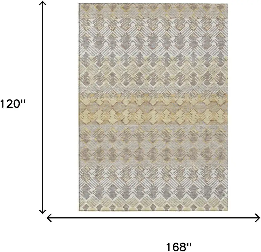 Wheat And Gold Striped Washable Indoor Outdoor Area Rug Photo 5