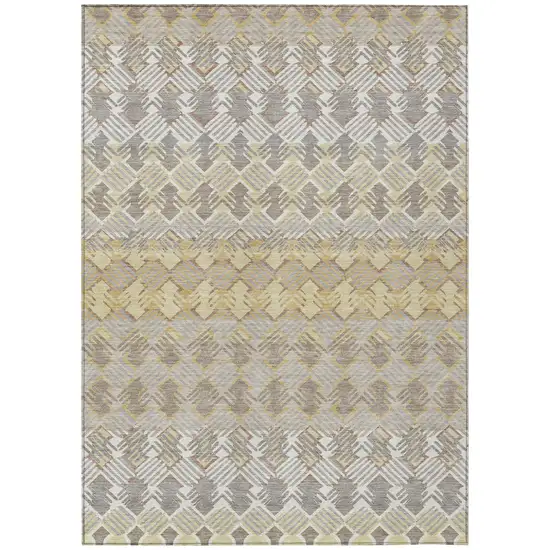 Wheat And Gold Striped Washable Indoor Outdoor Area Rug Photo 2