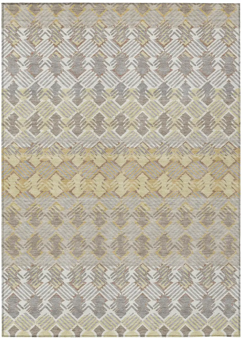 Wheat And Gold Striped Washable Indoor Outdoor Area Rug Photo 2