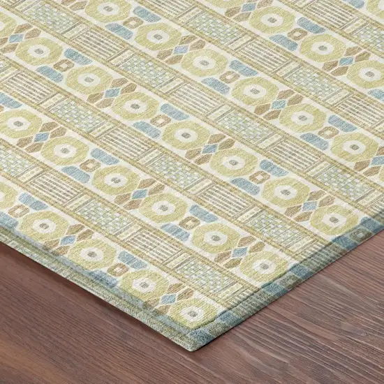 Wheat And Gold Striped Washable Indoor Outdoor Area Rug Photo 3