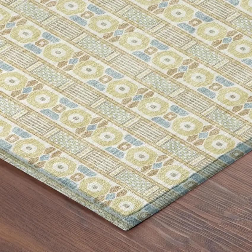 Wheat And Gold Striped Washable Indoor Outdoor Area Rug Photo 3