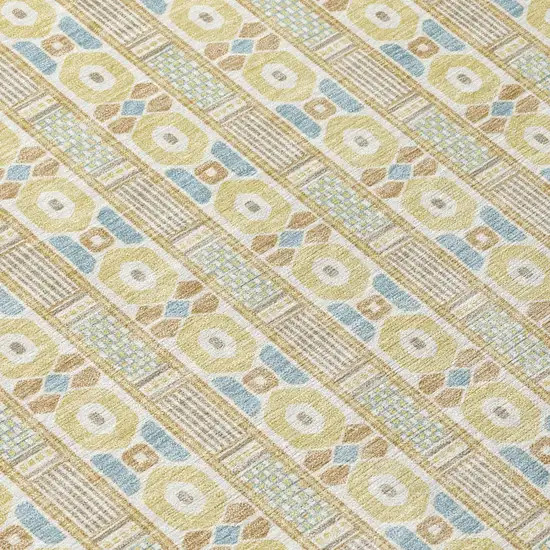 Wheat And Gold Striped Washable Indoor Outdoor Area Rug Photo 4