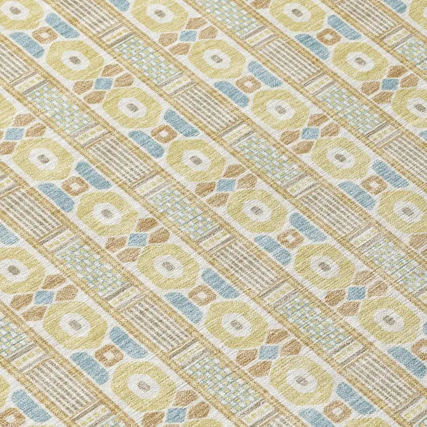 Wheat And Gold Striped Washable Indoor Outdoor Area Rug Photo 4