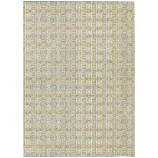 Wheat And Gold Striped Washable Indoor Outdoor Area Rug Photo 2