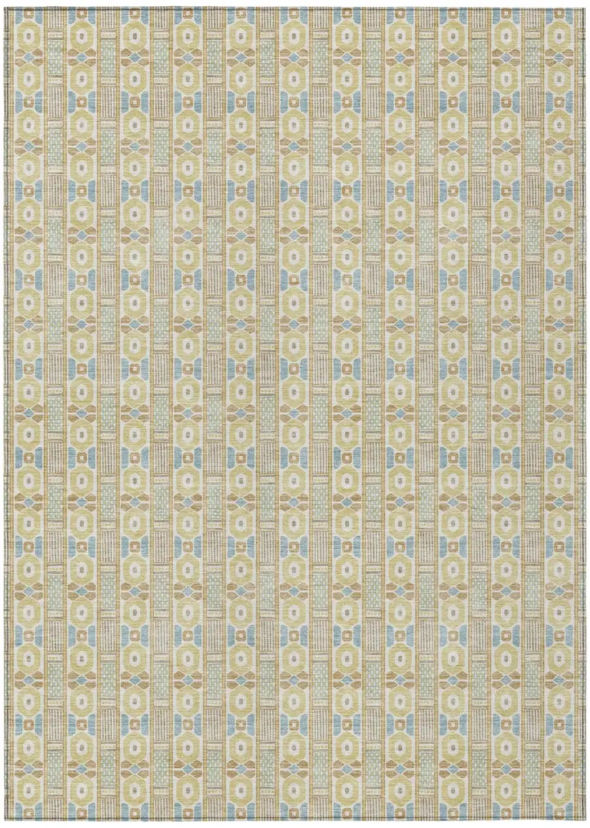 Wheat And Gold Striped Washable Indoor Outdoor Area Rug Photo 2