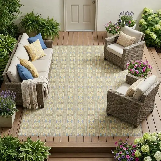 Wheat And Gold Striped Washable Indoor Outdoor Area Rug Photo 1
