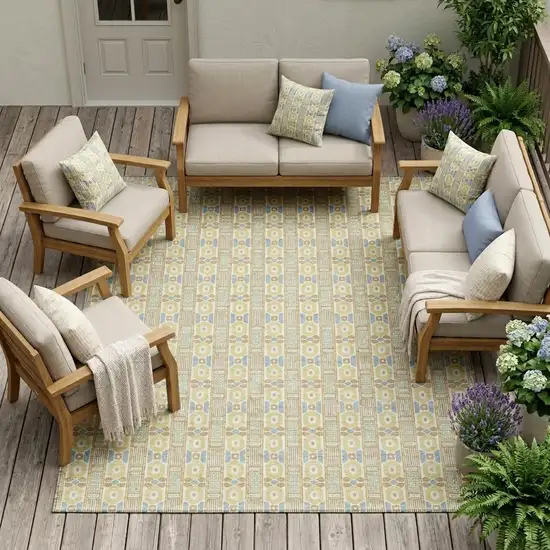 Wheat And Gold Striped Washable Indoor Outdoor Area Rug Photo 1