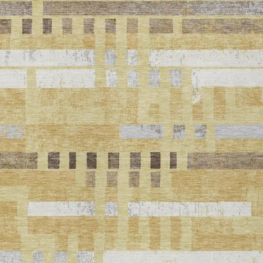 Wheat And Gold Striped Washable Indoor Outdoor Area Rug Photo 2