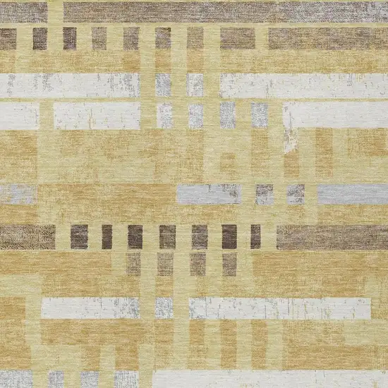 Wheat And Gold Striped Washable Indoor Outdoor Area Rug Photo 2