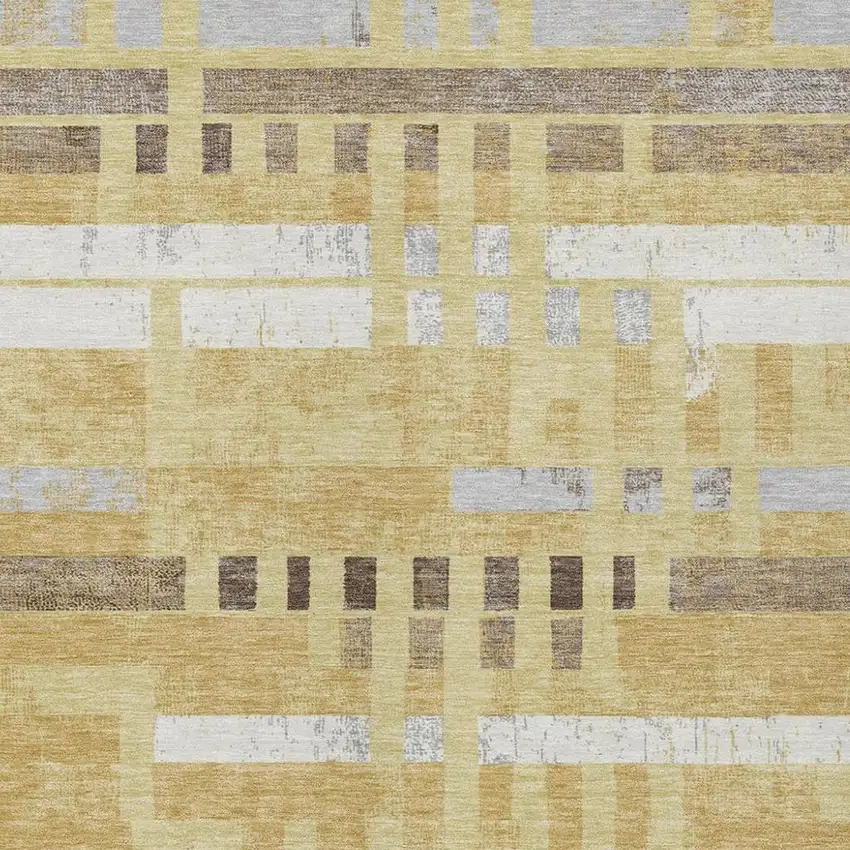 Wheat And Gold Striped Washable Indoor Outdoor Area Rug Photo 2