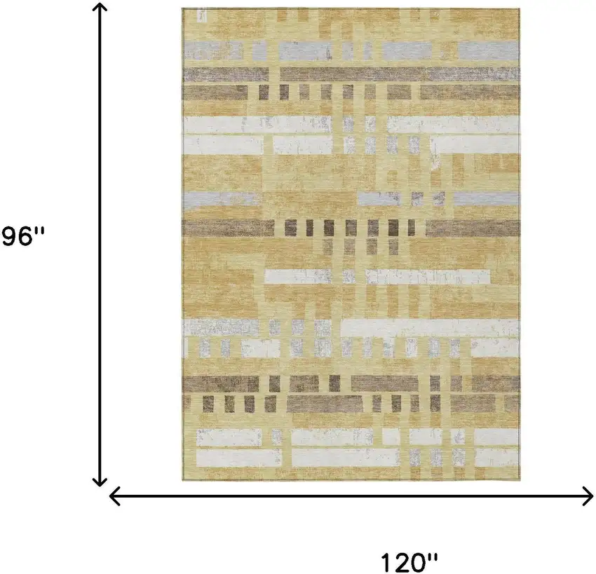 Wheat And Gold Striped Washable Indoor Outdoor Area Rug Photo 6