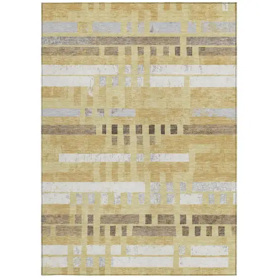 Wheat And Gold Striped Washable Indoor Outdoor Area Rug Photo 3