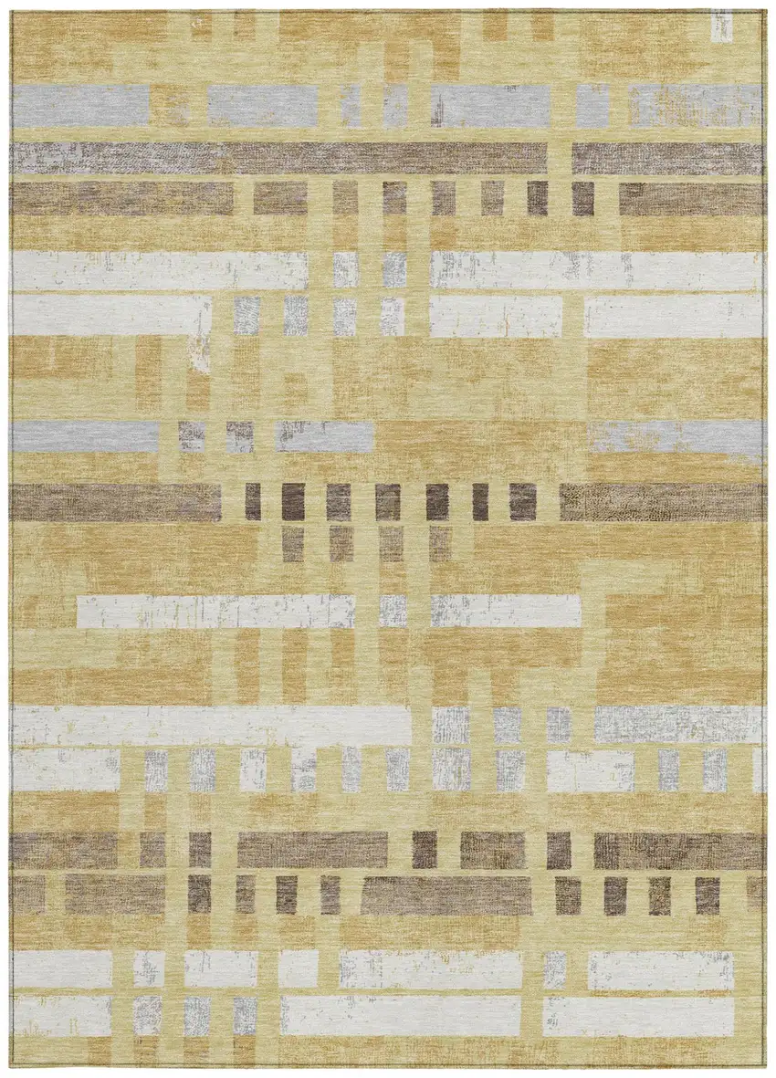 Wheat And Gold Striped Washable Indoor Outdoor Area Rug Photo 3