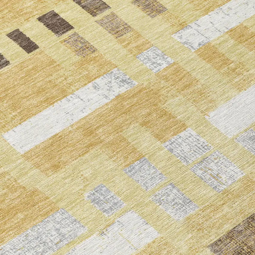 Wheat And Gold Striped Washable Indoor Outdoor Area Rug Photo 5