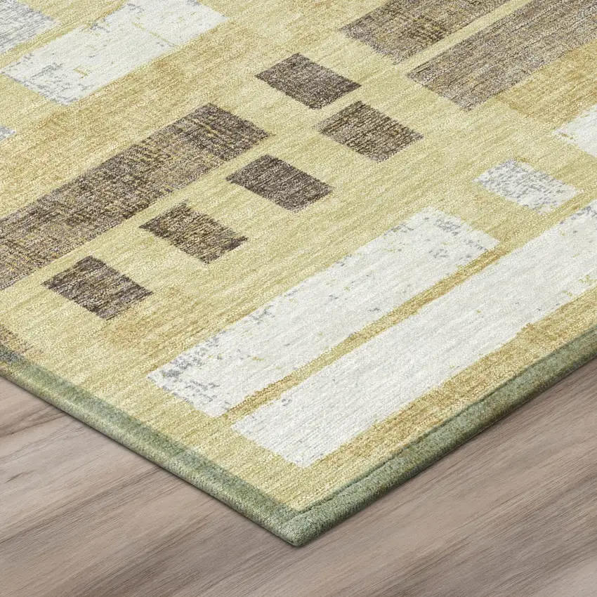 Wheat And Gold Striped Washable Indoor Outdoor Area Rug Photo 4