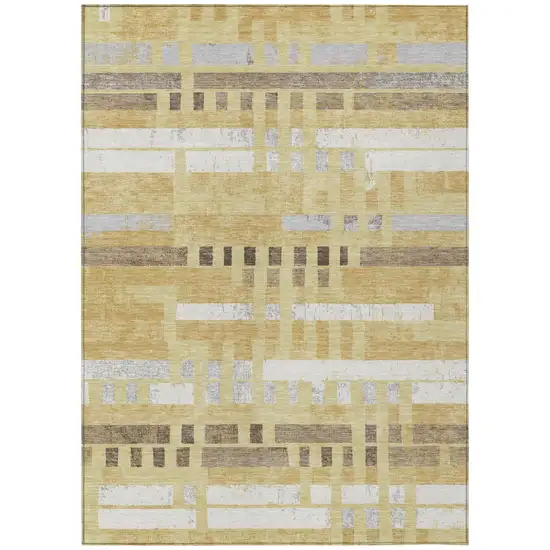 Wheat And Gold Striped Washable Indoor Outdoor Area Rug Photo 1