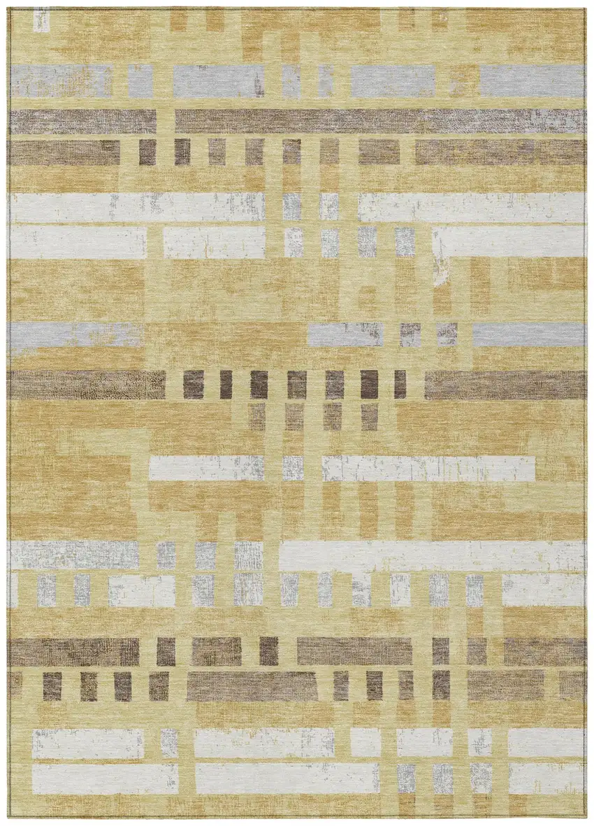 Wheat And Gold Striped Washable Indoor Outdoor Area Rug Photo 1