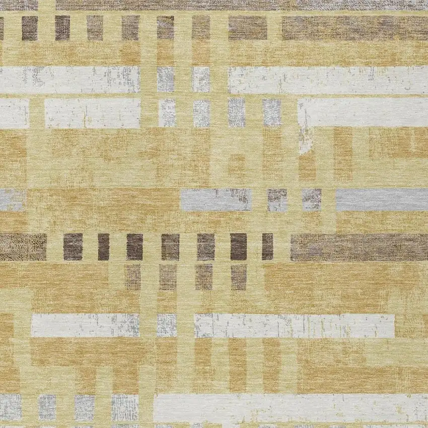 Wheat And Gold Striped Washable Indoor Outdoor Area Rug Photo 2