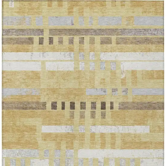 Wheat And Gold Striped Washable Indoor Outdoor Area Rug Photo 3