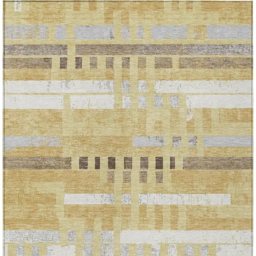Wheat And Gold Striped Washable Indoor Outdoor Area Rug Photo 3