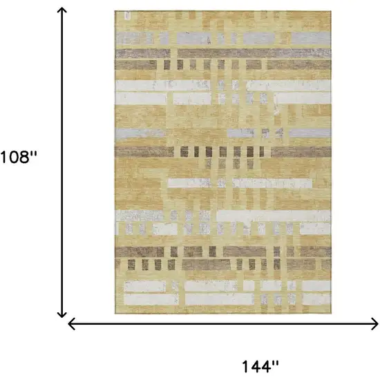 Wheat And Gold Striped Washable Indoor Outdoor Area Rug Photo 6