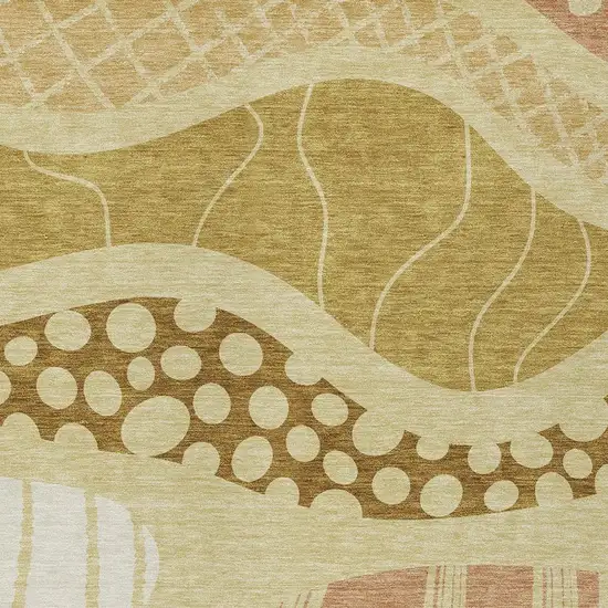 Wheat And Graphite Abstract Washable Indoor Outdoor Area Rug Photo 5