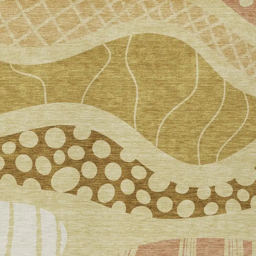 Wheat And Graphite Abstract Washable Indoor Outdoor Area Rug Photo 5