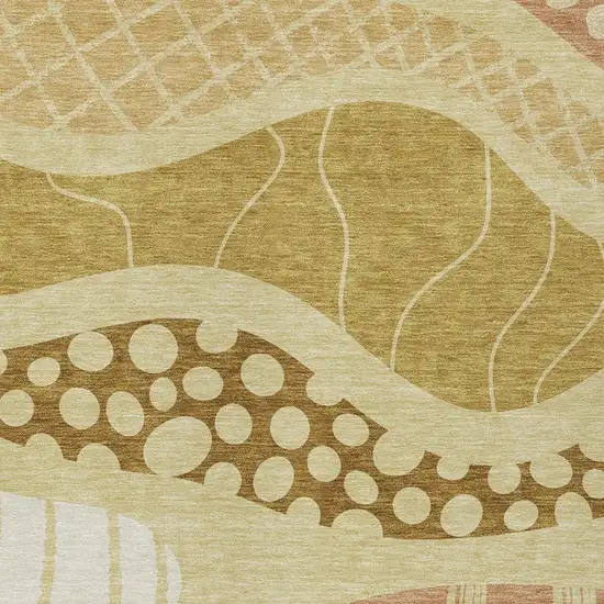 Wheat And Graphite Abstract Washable Indoor Outdoor Area Rug Photo 5