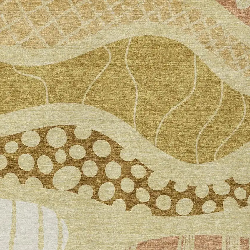 Wheat And Graphite Abstract Washable Indoor Outdoor Area Rug Photo 3