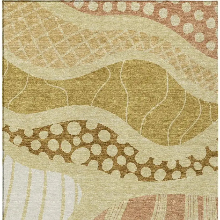 Wheat And Graphite Abstract Washable Indoor Outdoor Area Rug Photo 6