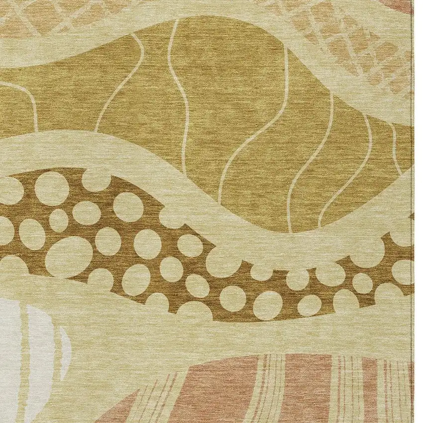 Wheat And Graphite Abstract Washable Indoor Outdoor Area Rug Photo 3
