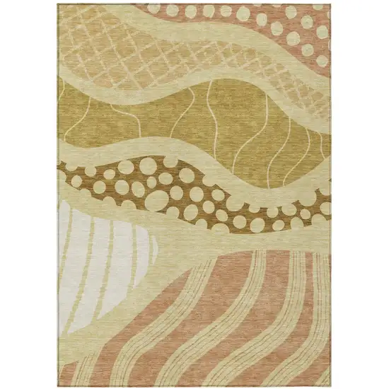 Wheat And Graphite Abstract Washable Indoor Outdoor Area Rug Photo 2