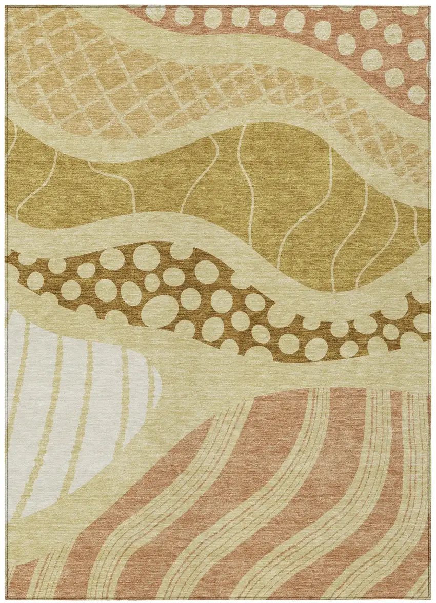 Wheat And Graphite Abstract Washable Indoor Outdoor Area Rug Photo 2