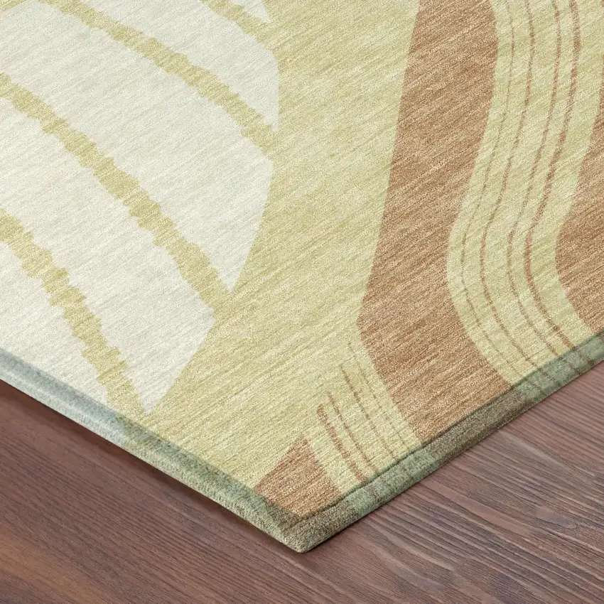 Wheat And Graphite Abstract Washable Indoor Outdoor Area Rug Photo 7